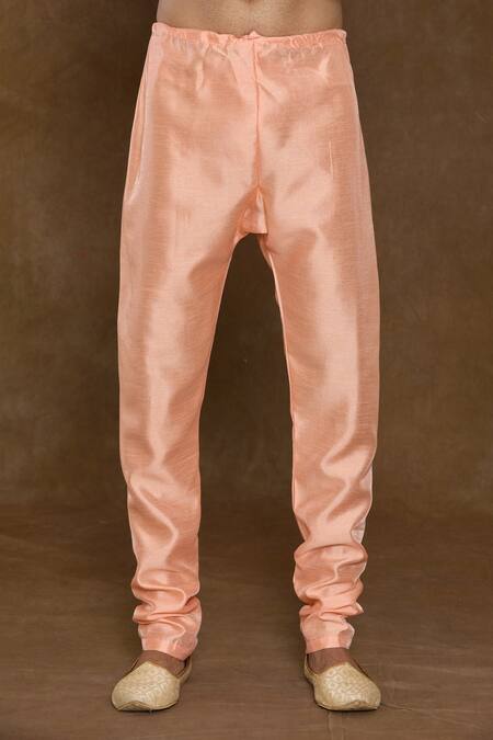 Arihant Rai Sinha_Peach Acrylic, Silk, Denim Sequins, Beads Floral Hand Work Sherwani Kurta Set_at_Aza_Fashions