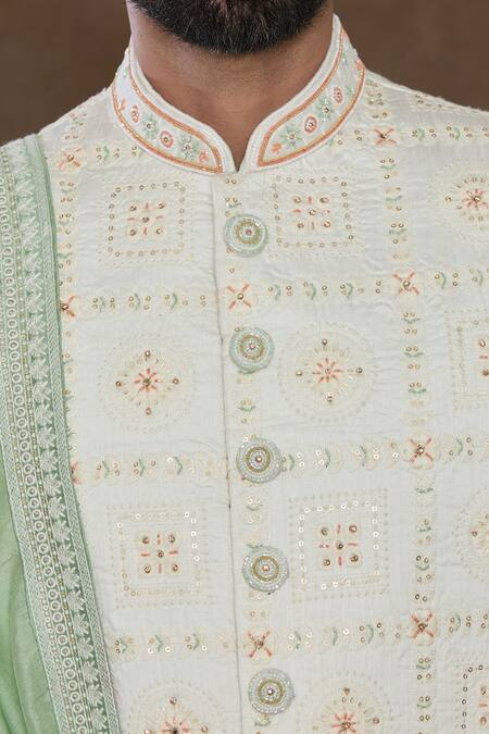 Buy Arihant Rai Sinha Green Silk, Chanderi Embroidery, Sequins, Beads Hand Sherwani Set Online at Aza Fashions Buy_Arihant Rai Sinha_Green Silk, Chanderi Embroidery, Sequins, Beads Hand Sherwani Set_Online_at_Aza_Fashions