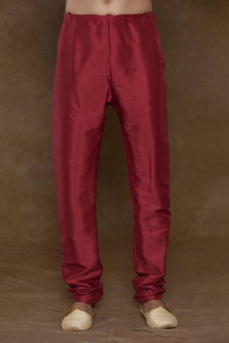 Arihant Rai Sinha Maroon Silk, Chanderi, Denim Embroidery Bead Hand Sherwani Churidar Set at Aza Fashions Arihant Rai Sinha_Maroon Silk, Chanderi, Denim Embroidery Bead Hand Sherwani Churidar Set_at_Aza_Fashions