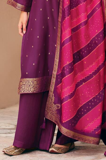 Buy Label Varsha Purple Viscose, Silk Zari, Embroidery Bandeau Neck Floral And Kurta Pant Set Buy_Label Varsha_Purple Viscose, Silk Zari, Embroidery Bandeau Neck Floral And Kurta Pant Set
