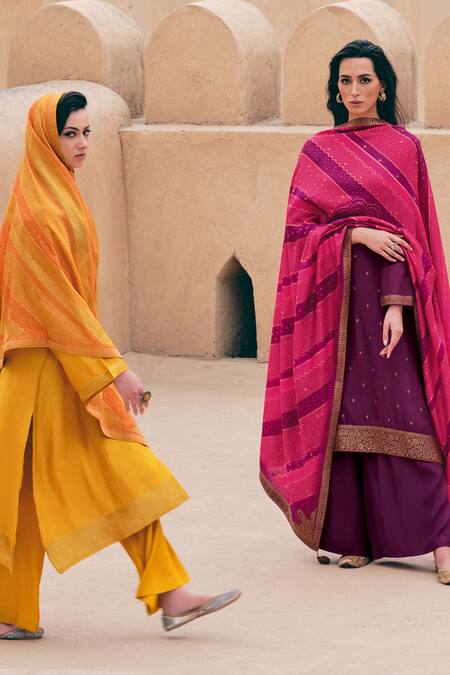 Label Varsha Yellow Viscose, Silk Embroidery, Zari Bandeau Neck Kurta Pant Set Online at Aza Fashions Label Varsha_Yellow Viscose, Silk Embroidery, Zari Bandeau Neck Kurta Pant Set_Online_at_Aza_Fashions