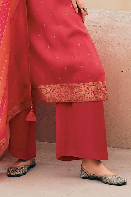 Buy_Label Varsha_Pink Kurta And Dupatta Viscose Woven Dola Silk Embroidered Zari Work Pant Set _Online_at_Aza_Fashions