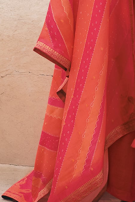 Shop_Label Varsha_Pink Kurta And Dupatta Viscose Woven Dola Silk Embroidered Zari Work Pant Set _Online_at_Aza_Fashions
