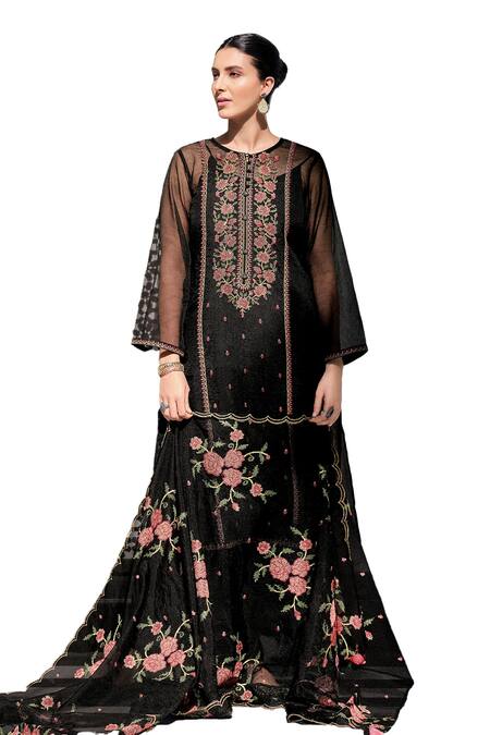 Buy Label Varsha Black Viscose Embroidery Round Neck Floral Kurta Set Online at Aza Fashions Buy_Label Varsha_Black Viscose Embroidery Round Neck Floral Kurta Set_Online_at_Aza_Fashions