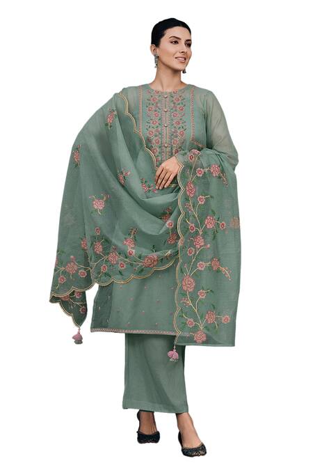 Buy Label Varsha Green Viscose Embroidery Round Neck Thread Work Kurta Set Online at Aza Fashions Buy_Label Varsha_Green Viscose Embroidery Round Neck Thread Work Kurta Set_Online_at_Aza_Fashions