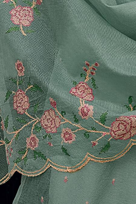 Shop Label Varsha Green Viscose Embroidery Round Neck Thread Work Kurta Set Online at Aza Fashions Shop_Label Varsha_Green Viscose Embroidery Round Neck Thread Work Kurta Set_Online_at_Aza_Fashions