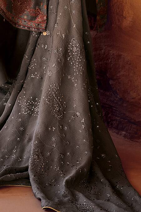 Buy Label Varsha Gray Viscose, Silk Embroidery Round Neck Floral Printed Kurta Pant Set Online at Aza Fashions Buy_Label Varsha_Gray Viscose, Silk Embroidery Round Neck Floral Printed Kurta Pant Set_Online_at_Aza_Fashions