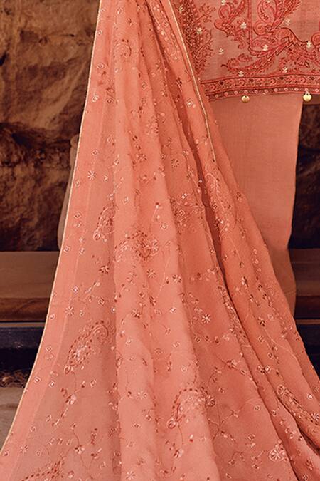 Label Varsha Coral Viscose, Silk Embroidery Round Neck Printed And Kurta Pant Set Online at Aza Fashions Label Varsha_Coral Viscose, Silk Embroidery Round Neck Printed And Kurta Pant Set_Online_at_Aza_Fashions