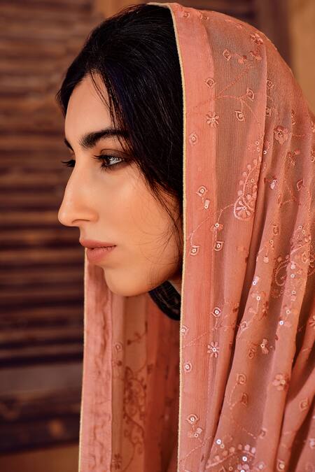 Shop Label Varsha Coral Viscose, Silk Embroidery Round Neck Printed And Kurta Pant Set Online at Aza Fashions Shop_Label Varsha_Coral Viscose, Silk Embroidery Round Neck Printed And Kurta Pant Set_Online_at_Aza_Fashions