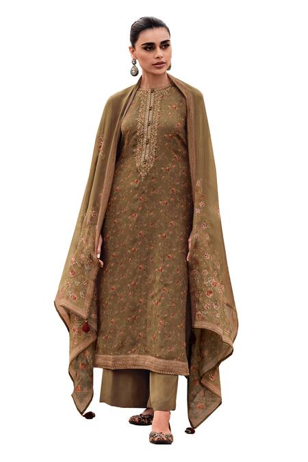 Label Varsha Green Viscose, Organza, Satin Embroidery, Sequins Printed And Hand Kurta Pant Set Online at Aza Fashions Label Varsha_Green Viscose, Organza, Satin Embroidery, Sequins Printed And Hand Kurta Pant Set_Online_at_Aza_Fashions