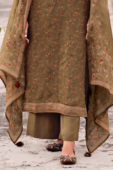 Buy Label Varsha Green Viscose, Organza, Satin Embroidery, Sequins Printed And Hand Kurta Pant Set Online at Aza Fashions Buy_Label Varsha_Green Viscose, Organza, Satin Embroidery, Sequins Printed And Hand Kurta Pant Set_Online_at_Aza_Fashions