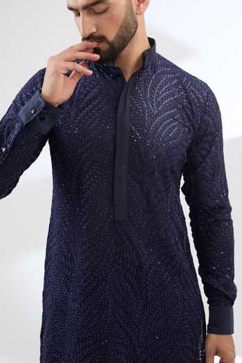 Buy Rabani & Rakha Blue Georgette, Cotton, Silk Sequins, Embroidery Kurta And Pant Set Online at Aza Fashions Buy_Rabani & Rakha_Blue Georgette, Cotton, Silk Sequins, Embroidery Kurta And Pant Set _Online_at_Aza_Fashions