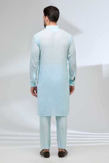 Shop Rabani & Rakha Blue Georgette, Cotton Satin, Cotton, Silk Sequins Work Kurta And Pant Set at Aza Fashions Shop_Rabani & Rakha_Blue Georgette, Cotton Satin, Cotton, Silk Sequins Work Kurta And Pant Set _at_Aza_Fashions