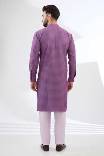 Shop Rabani & Rakha Purple Georgette, Crepe, Cotton Satin, Cotton, Floral Print Kurta And Pant Set at Aza Fashions Shop_Rabani & Rakha_Purple Georgette, Crepe, Cotton Satin, Cotton, Floral Print Kurta And Pant Set _at_Aza_Fashions