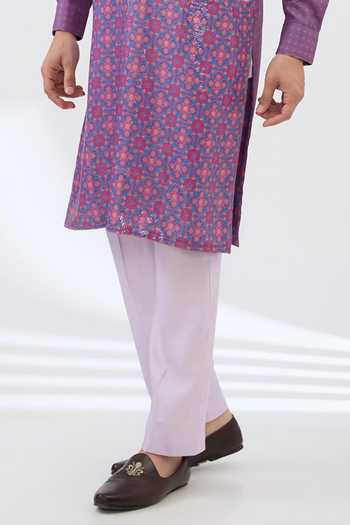 Rabani & Rakha Purple Georgette, Crepe, Cotton Satin, Cotton, Floral Print Kurta And Pant Set Online at Aza Fashions Rabani & Rakha_Purple Georgette, Crepe, Cotton Satin, Cotton, Floral Print Kurta And Pant Set _Online_at_Aza_Fashions