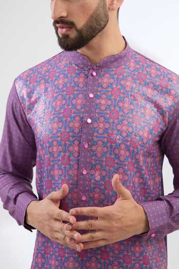 Buy Rabani & Rakha Purple Georgette, Crepe, Cotton Satin, Cotton, Floral Print Kurta And Pant Set Online at Aza Fashions Buy_Rabani & Rakha_Purple Georgette, Crepe, Cotton Satin, Cotton, Floral Print Kurta And Pant Set _Online_at_Aza_Fashions