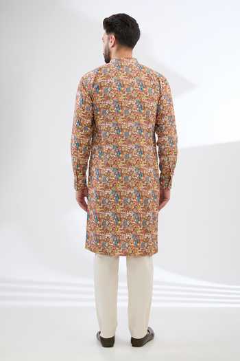 Shop Rabani & Rakha Multi Color Georgette, Crepe, Cotton, Silk Ganesha Print Kurta And Pant Set at Aza Fashions Shop_Rabani & Rakha_Multi Color Georgette, Crepe, Cotton, Silk Ganesha Print Kurta And Pant Set _at_Aza_Fashions