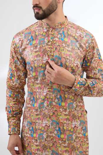 Buy Rabani & Rakha Multi Color Georgette, Crepe, Cotton, Silk Ganesha Print Kurta And Pant Set Online at Aza Fashions Buy_Rabani & Rakha_Multi Color Georgette, Crepe, Cotton, Silk Ganesha Print Kurta And Pant Set _Online_at_Aza_Fashions