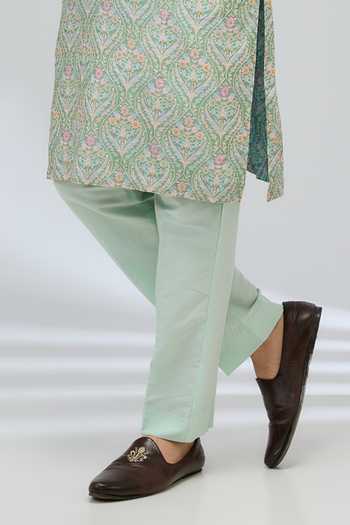 Rabani & Rakha Green Silk, Cotton Beads Printed And Embroidered Kurta Set Online at Aza Fashions Rabani & Rakha_Green Silk, Cotton Beads Printed And Embroidered Kurta Set _Online_at_Aza_Fashions