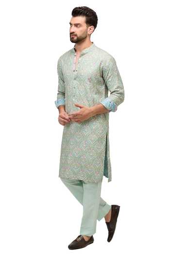 Buy Rabani & Rakha Green Silk, Cotton Beads Printed And Embroidered Kurta Set Online at Aza Fashions Buy_Rabani & Rakha_Green Silk, Cotton Beads Printed And Embroidered Kurta Set _Online_at_Aza_Fashions