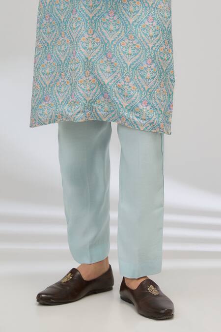 Rabani & Rakha Blue Silk, Cotton Embroidery And Printed Kurta Set Online at Aza Fashions Rabani & Rakha_Blue Silk, Cotton Embroidery And Printed Kurta Set _Online_at_Aza_Fashions
