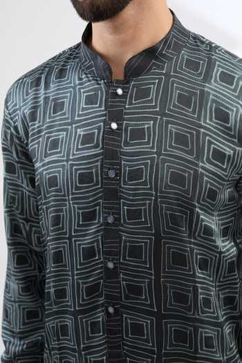 Buy Rabani & Rakha Grey Silk, Cotton Square Print Kurta And Pant Set Online at Aza Fashions Buy_Rabani & Rakha_Grey Silk, Cotton Square Print Kurta And Pant Set _Online_at_Aza_Fashions