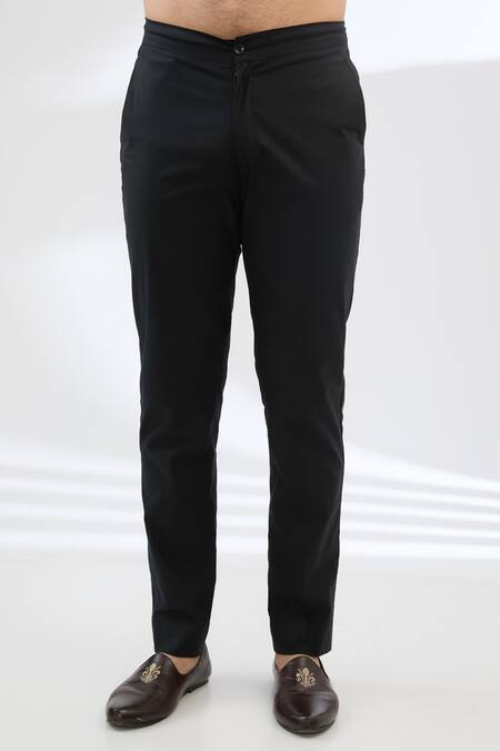 Rabani & Rakha Black Silk, Cotton Embroidery Geometric Print Kurta And Pant Set Online at Aza Fashions Rabani & Rakha_Black Silk, Cotton Embroidery Geometric Print Kurta And Pant Set _Online_at_Aza_Fashions