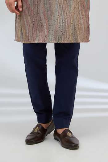 Rabani & Rakha Beige Silk, Cotton Embroidery Kurta And Blue Pant Set Online at Aza Fashions Rabani & Rakha_Beige Silk, Cotton Embroidery Kurta And Blue Pant Set _Online_at_Aza_Fashions