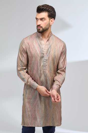 Buy Rabani & Rakha Beige Silk, Cotton Embroidery Kurta And Blue Pant Set Online at Aza Fashions Buy_Rabani & Rakha_Beige Silk, Cotton Embroidery Kurta And Blue Pant Set _Online_at_Aza_Fashions