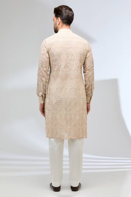 Shop Rabani & Rakha Pink Georgette, Cotton Embroidery Floral Work Kurta And Pant Set at Aza Fashions Shop_Rabani & Rakha_Pink Georgette, Cotton Embroidery Floral Work Kurta And Pant Set _at_Aza_Fashions