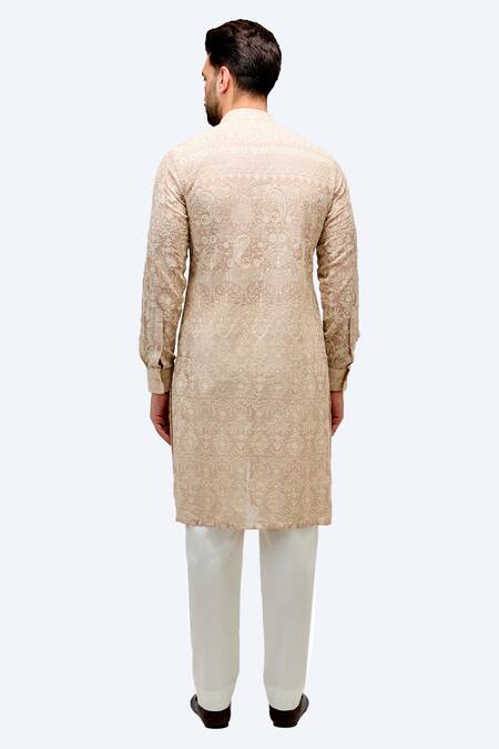 Shop Rabani & Rakha Pink Georgette, Cotton Embroidery Floral Work Kurta And Pant Set Online at Aza Fashions Shop_Rabani & Rakha_Pink Georgette, Cotton Embroidery Floral Work Kurta And Pant Set _Online_at_Aza_Fashions