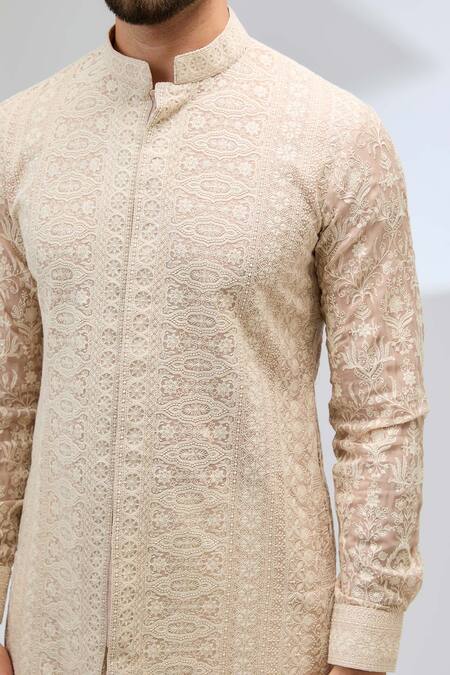 Rabani & Rakha Pink Georgette, Cotton Embroidery Floral Work Kurta And Pant Set at Aza Fashions Rabani & Rakha_Pink Georgette, Cotton Embroidery Floral Work Kurta And Pant Set _at_Aza_Fashions