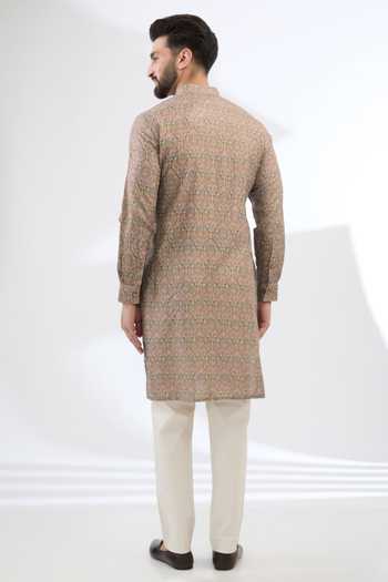 Shop Rabani & Rakha Gold Silk, Cotton Embroidery Thread Kurta Set at Aza Fashions Shop_Rabani & Rakha_Gold Silk, Cotton Embroidery Thread Kurta Set _at_Aza_Fashions