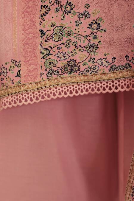 Label Varsha_Pink Kurta Modal Satin Printed Floral Round Pattern Set _Online_at_Aza_Fashions