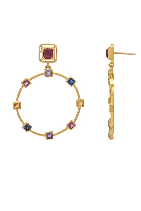 Ruuh Studios Gold Plated Cut Work, Stones Embellished Hoops Online at Aza Fashions Ruuh Studios_Gold Plated Cut Work, Stones Embellished Hoops _Online_at_Aza_Fashions