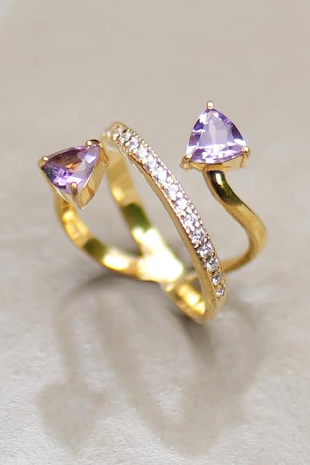 Shop Ruuh Studios Gold Plated Crystals, Stones Cross-over Embellished Ring at Aza Fashions Shop_Ruuh Studios_Gold Plated Crystals, Stones Cross-over Embellished Ring _at_Aza_Fashions