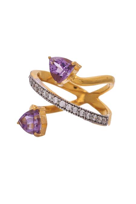 Ruuh Studios Gold Plated Crystals, Stones Cross-over Embellished Ring Online at Aza Fashions Ruuh Studios_Gold Plated Crystals, Stones Cross-over Embellished Ring _Online_at_Aza_Fashions