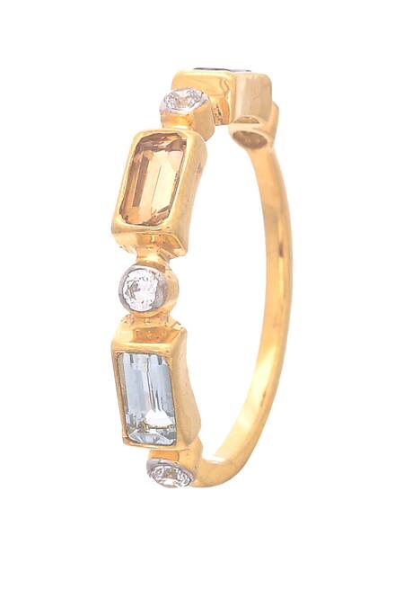 Ruuh Studios Gold Plated Stones Garnet And Citrine Embellished Ring - Set Of 3 Online at Aza Fashions Ruuh Studios_Gold Plated Stones Garnet And Citrine Embellished Ring - Set Of 3 _Online_at_Aza_Fashions