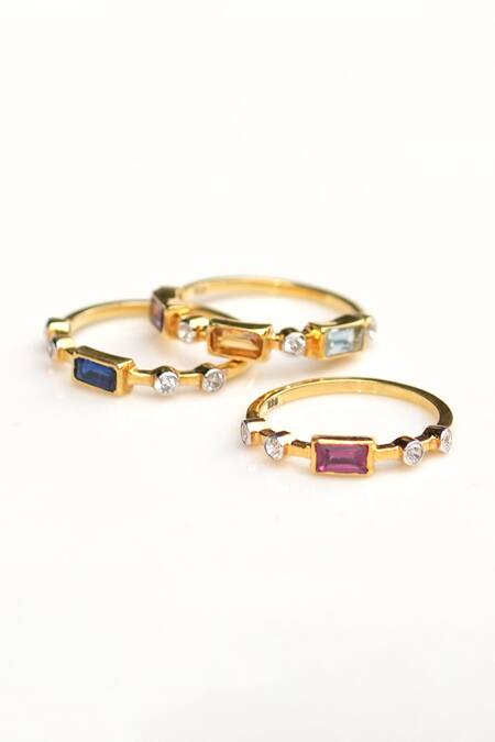 Shop Ruuh Studios Gold Plated Stones Garnet And Citrine Embellished Ring - Set Of 3 Online at Aza Fashions Shop_Ruuh Studios_Gold Plated Stones Garnet And Citrine Embellished Ring - Set Of 3 _Online_at_Aza_Fashions