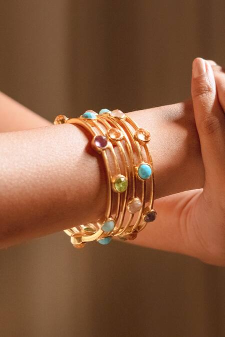 Ruuh Studios Gold Plated Crystals Multi Stone Studded Bangle Online at Aza Fashions Ruuh Studios_Gold Plated Crystals Multi Stone Studded Bangle _Online_at_Aza_Fashions