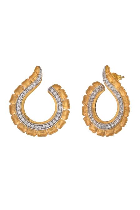 Ruuh Studios_Gold Plated Stones Radiant Floral Pattern Studs _Online_at_Aza_Fashions