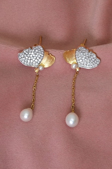 Shop Ruuh Studios Gold Plated Crystals, Pearls Natural And Cz Stone Embellished Earrings at Aza Fashions Shop_Ruuh Studios_Gold Plated Crystals, Pearls Natural And Cz Stone Embellished Earrings _at_Aza_Fashions