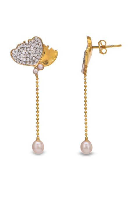 Ruuh Studios Gold Plated Crystals, Pearls Natural And Cz Stone Embellished Earrings Online at Aza Fashions Ruuh Studios_Gold Plated Crystals, Pearls Natural And Cz Stone Embellished Earrings _Online_at_Aza_Fashions