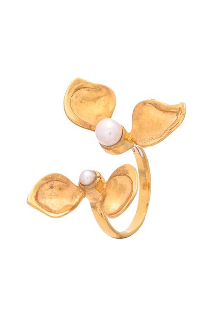 Ruuh Studios_Gold Plated Pearl Pahi Embellished Ring _Online_at_Aza_Fashions