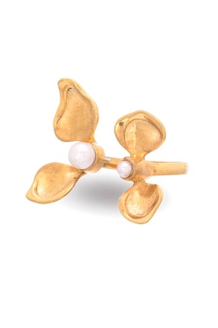 Buy_Ruuh Studios_Gold Plated Pearl Pahi Embellished Ring _Online_at_Aza_Fashions