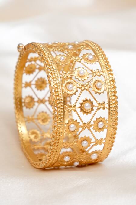 Buy Ruuh Studios Gold Plated Pearls Freshwater Embellished Bangle Online at Aza Fashions Buy_Ruuh Studios_Gold Plated Pearls Freshwater Embellished Bangle _Online_at_Aza_Fashions