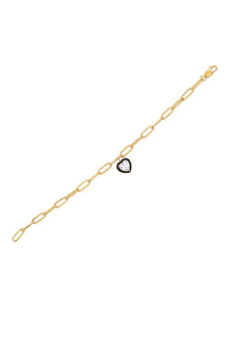 Shop Ruuh Studios Gold Plated Crystals Heart Charm Chain Link Bracelet at Aza Fashions Shop_Ruuh Studios_Gold Plated Crystals Heart Charm Chain Link Bracelet _at_Aza_Fashions