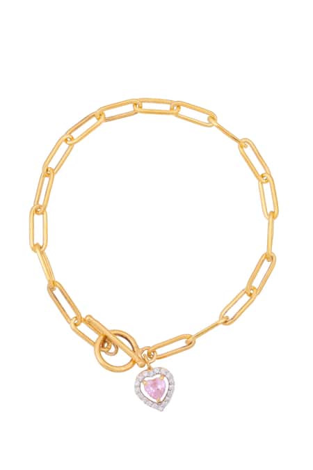 Shop Ruuh Studios Gold Plated Crystals Swarovski Stone Embellished Heart Charm Bracelet at Aza Fashions Shop_Ruuh Studios_Gold Plated Crystals Swarovski Stone Embellished Heart Charm Bracelet _at_Aza_Fashions