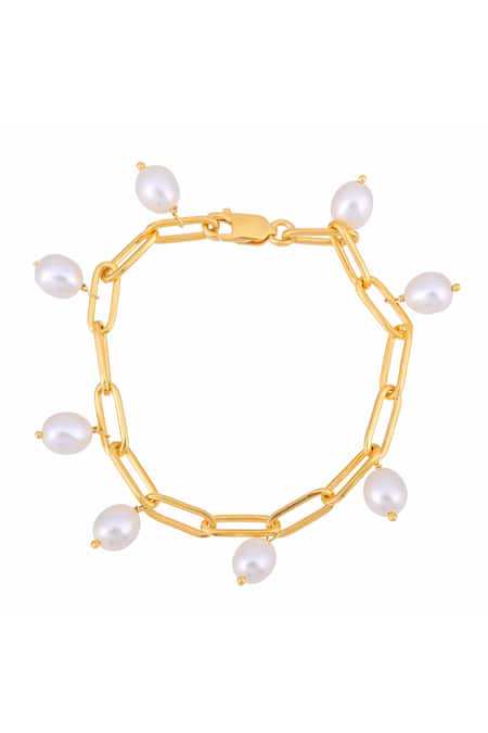 Shop Ruuh Studios Gold Plated Pearls Charm Bracelet at Aza Fashions Shop_Ruuh Studios_Gold Plated Pearls Charm Bracelet _at_Aza_Fashions