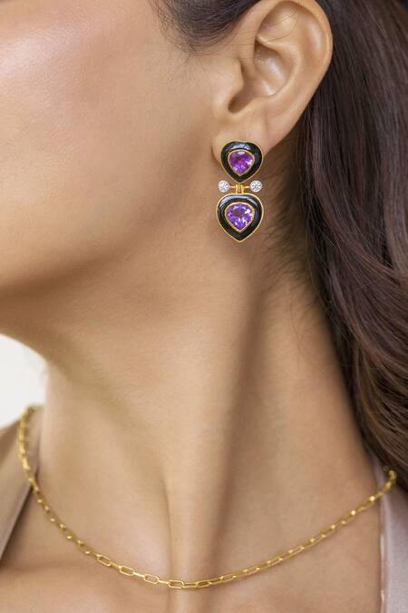 Buy_Ruuh Studios_Gold Plated Diamonds, Stones Zoie Amethyst Embellished Earrings _Online_at_Aza_Fashions
